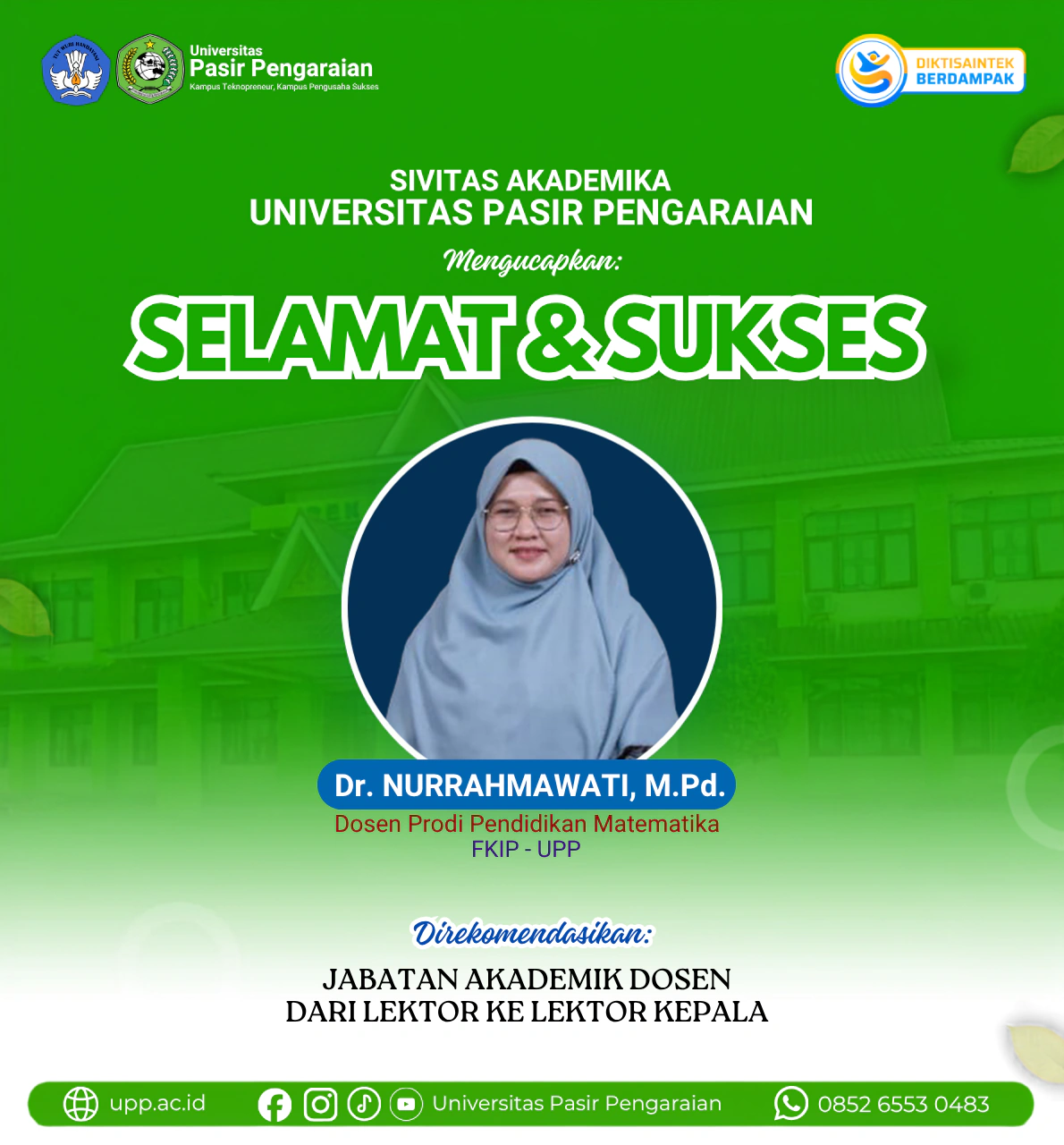 Raih Jabatan Lektor Kepala, Dr. Nurrahmawati, M.Pd. Perkuat Kualitas Akademik FKIP UPP